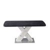 Modern Square Dining Table;  Stretchable;  Printed Black/white Marble +MDF X-Shape Table Leg with Metal Base