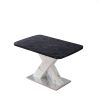 Modern Square Dining Table;  Stretchable;  Printed Black/white Marble +MDF X-Shape Table Leg with Metal Base