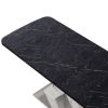 Modern Square Dining Table;  Stretchable;  Printed Black/white Marble +MDF X-Shape Table Leg with Metal Base