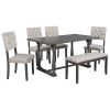 6-Piece Dining Table and Chair Set with Special-shaped Legs and Foam-covered Seat Backs&Cushions for Dining Room